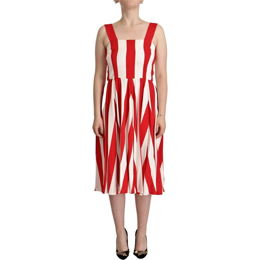 Dolce & Gabbana Elegant A-Line Striped Shift Dress white-red-stretch-shift-a-line-gown-dress