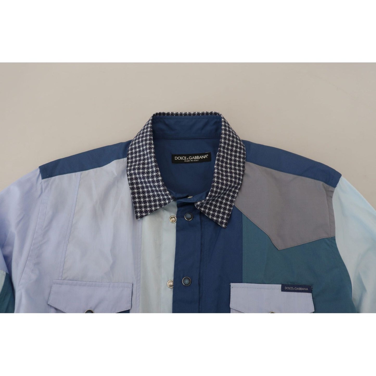 Dolce & Gabbana Elegant Multicolor Slim Fit Casual Shirt blue-cotton-patchwork-slim-fit-top-shirt