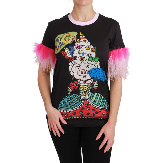 Dolce & Gabbana Chic Crewneck Year of the Pig Motif Tee black-year-of-the-pig-top-cotton-t-shirt