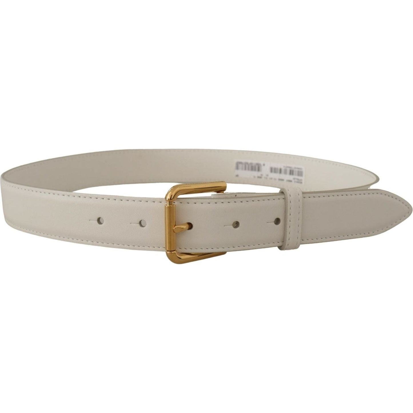 Dolce & Gabbana Chic White Leather Belt with Gold Engraved Buckle white-calf-leather-gold-tone-logo-metal-buckle-belt