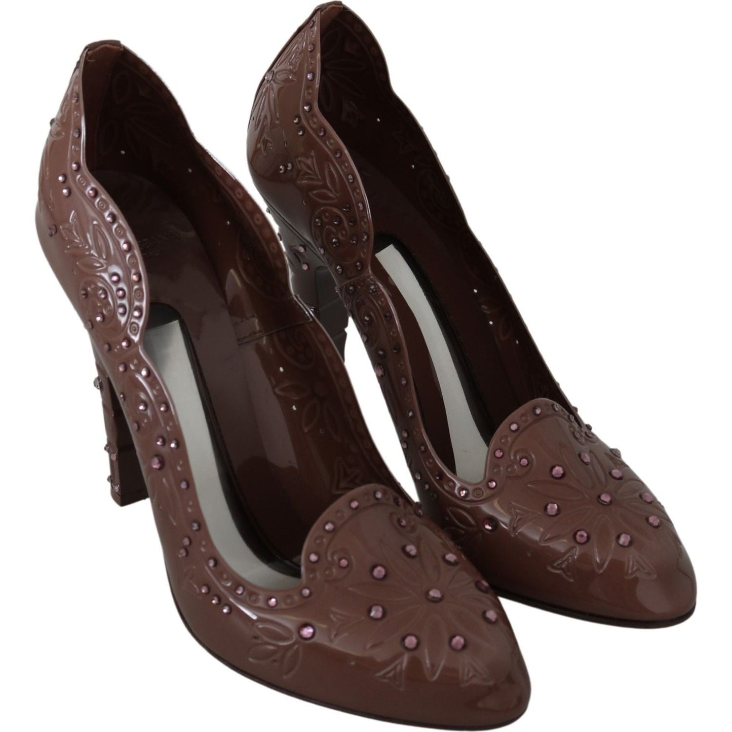 Dolce & Gabbana Elegant Crystal-Embellished Cinderella Pumps brown-floral-crystal-heels-cinderella-shoes