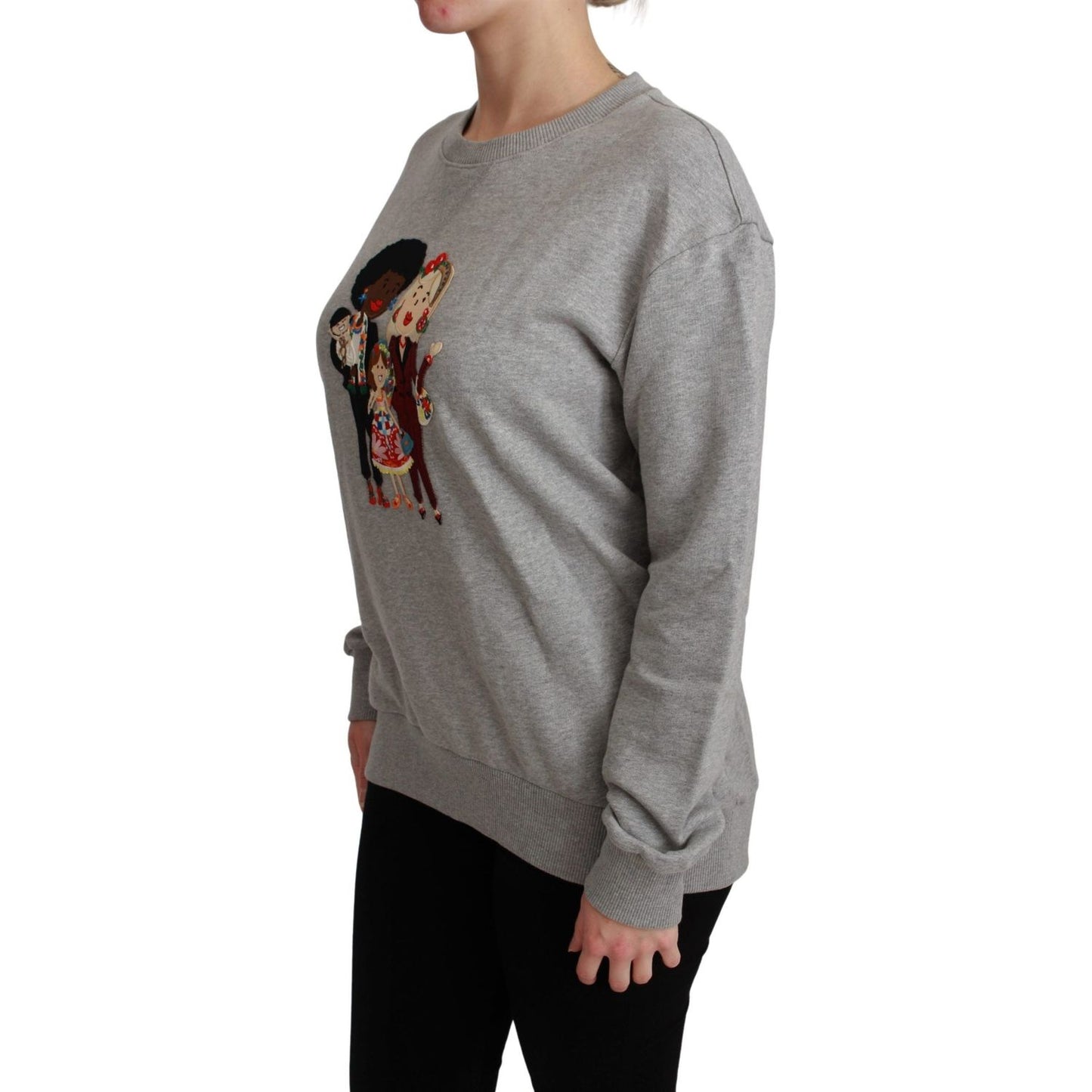 Dolce & Gabbana Elegant Multicolor Embroidered Crew-neck Sweater gray-dgfamily-cotton-pullover-sweater
