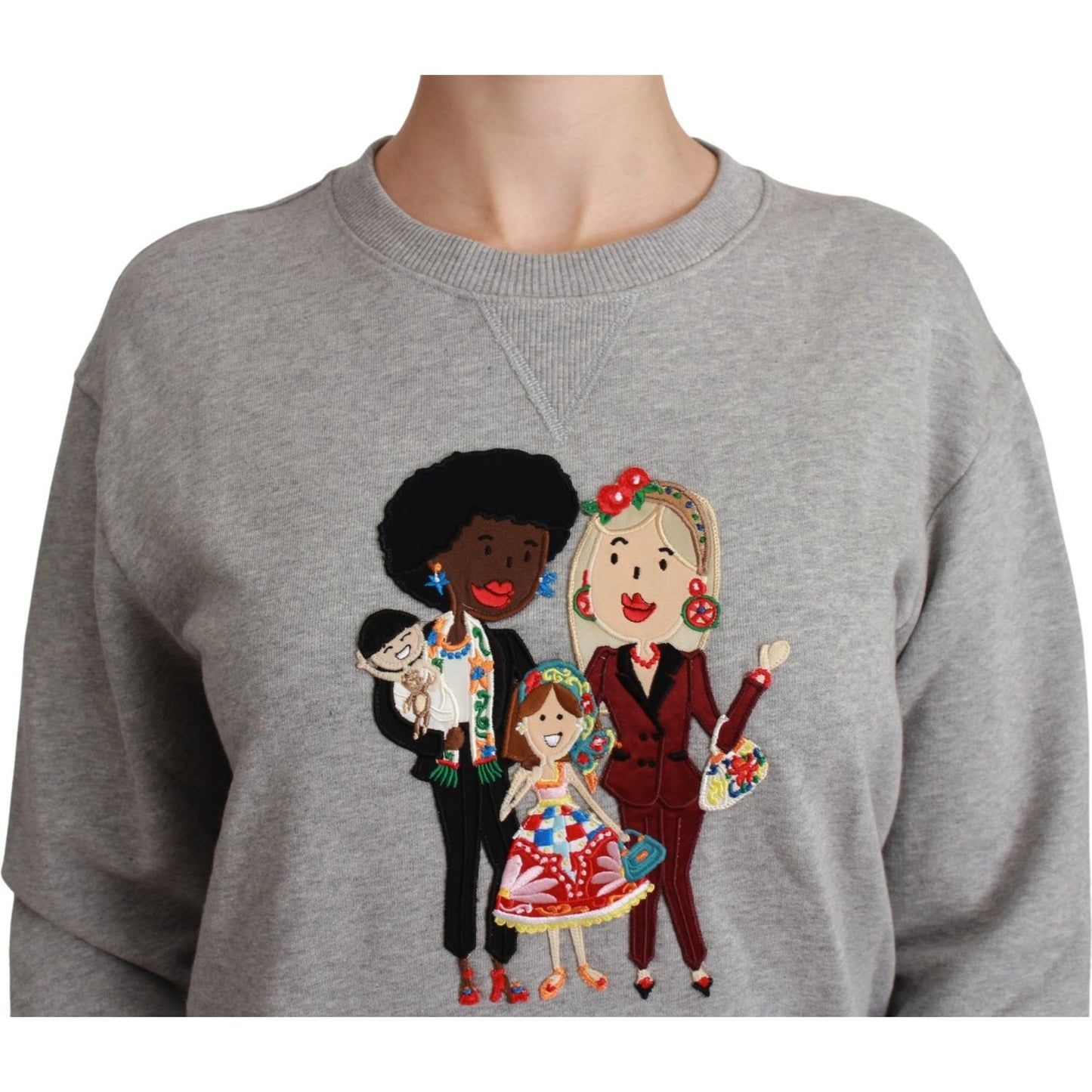 Dolce & Gabbana Elegant Multicolor Embroidered Crew-neck Sweater gray-dgfamily-cotton-pullover-sweater