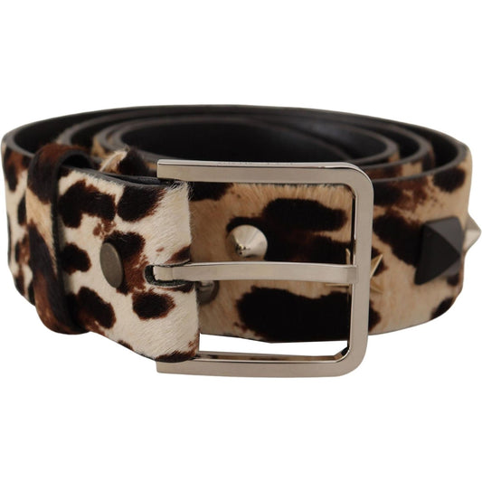 Dolce & Gabbana Elegant Leopard Print Leather Belt brown-leopard-print-studded-leather-metal-buckle-belt