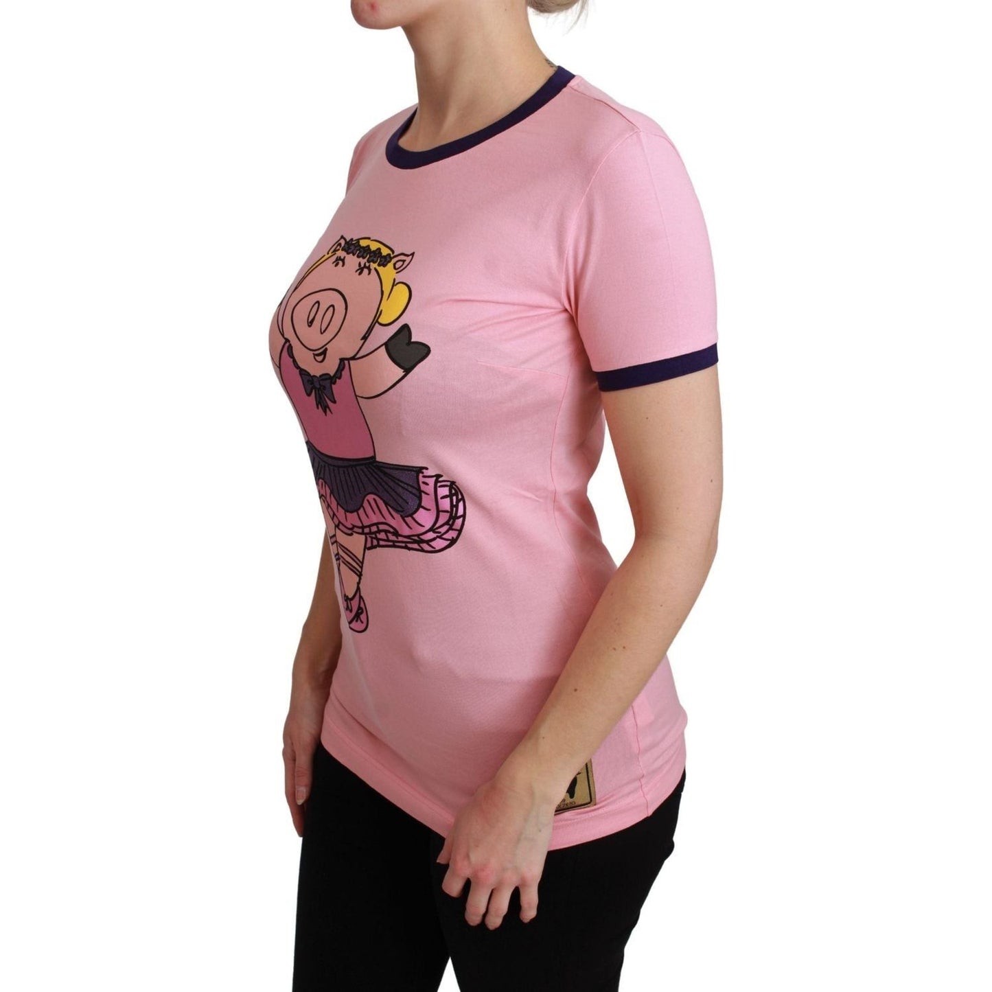 Dolce & Gabbana Pink Crewneck Year of the Pig T-Shirt pink-year-of-the-pig-top-cotton-t-shirt