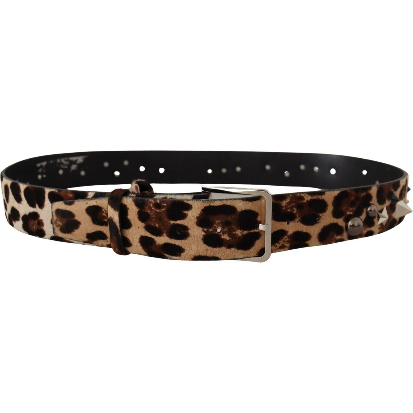Dolce & Gabbana Elegant Leopard Print Leather Belt brown-leopard-print-studded-leather-metal-buckle-belt