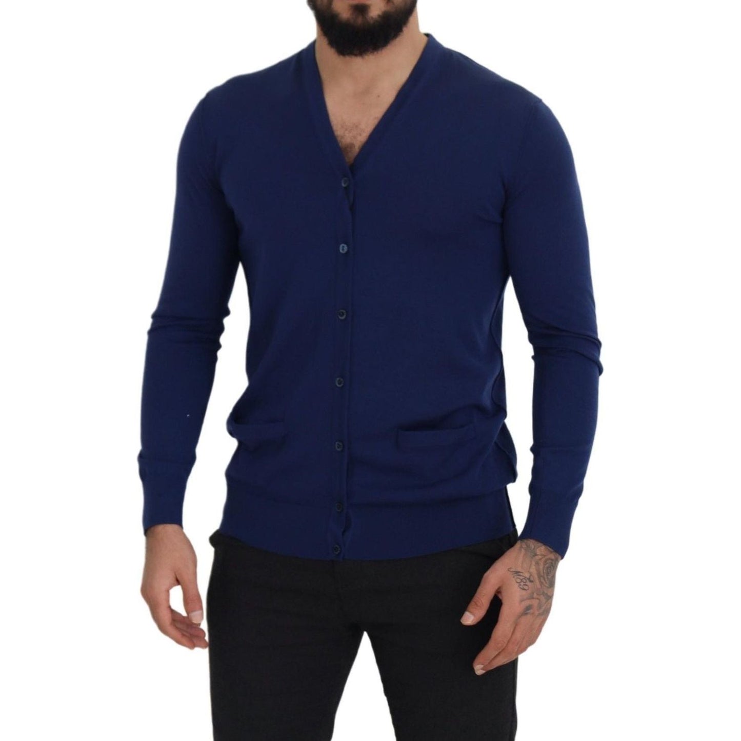 Dolce & Gabbana Elegant Virgin Wool Blue Cardigan Sweater blue-wool-v-neck-button-down-cardigan-sweater