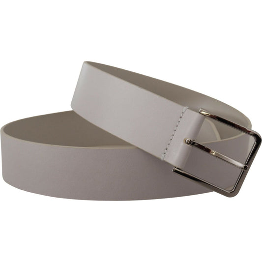 Dolce & Gabbana | White Leather Wide Silver Metal Buckle Belt - McRichard Designer Brands
