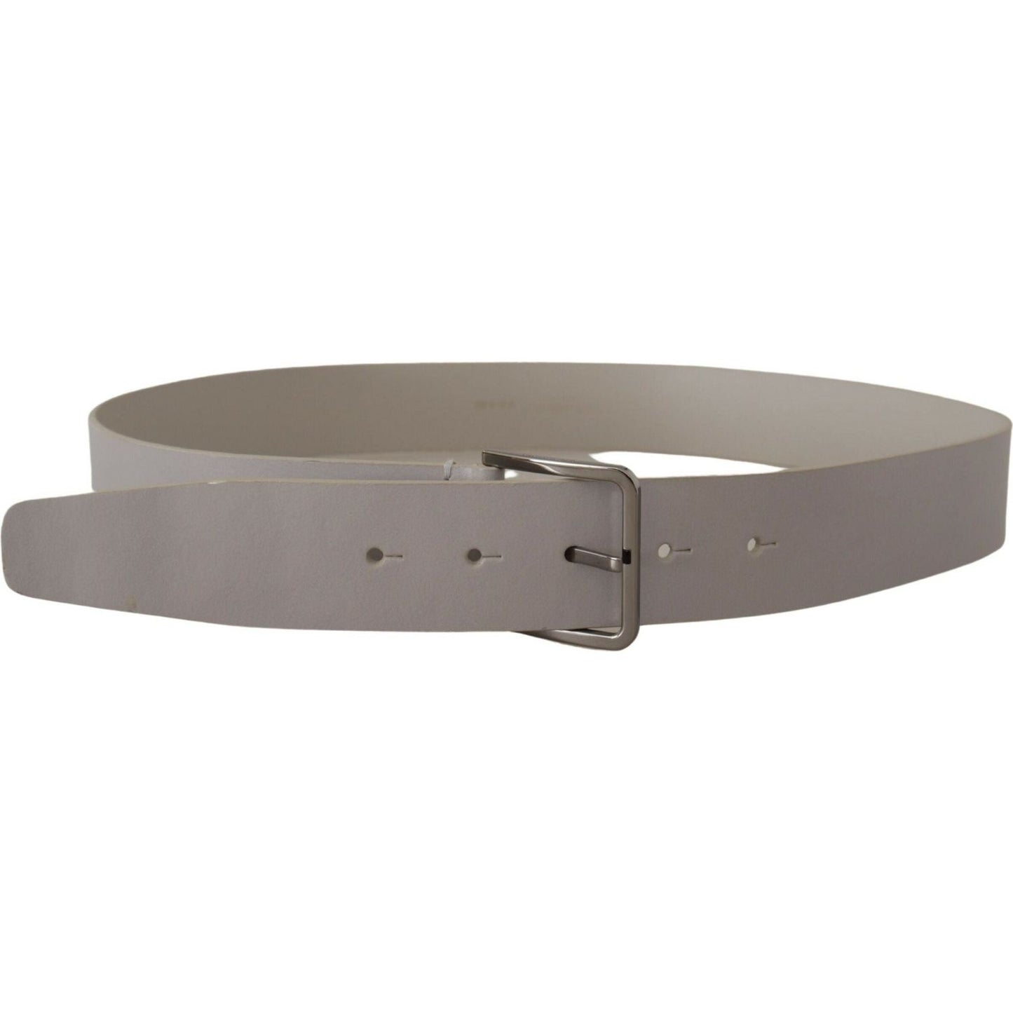 Dolce & Gabbana Elegant White Vitello Leather Belt white-leather-wide-silver-metal-buckle-belt