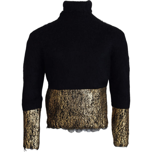 Dolce & Gabbana Stunning Black and Gold Crewneck Sweater black-gold-turtleneck-mohair-pullover-mens-sweater