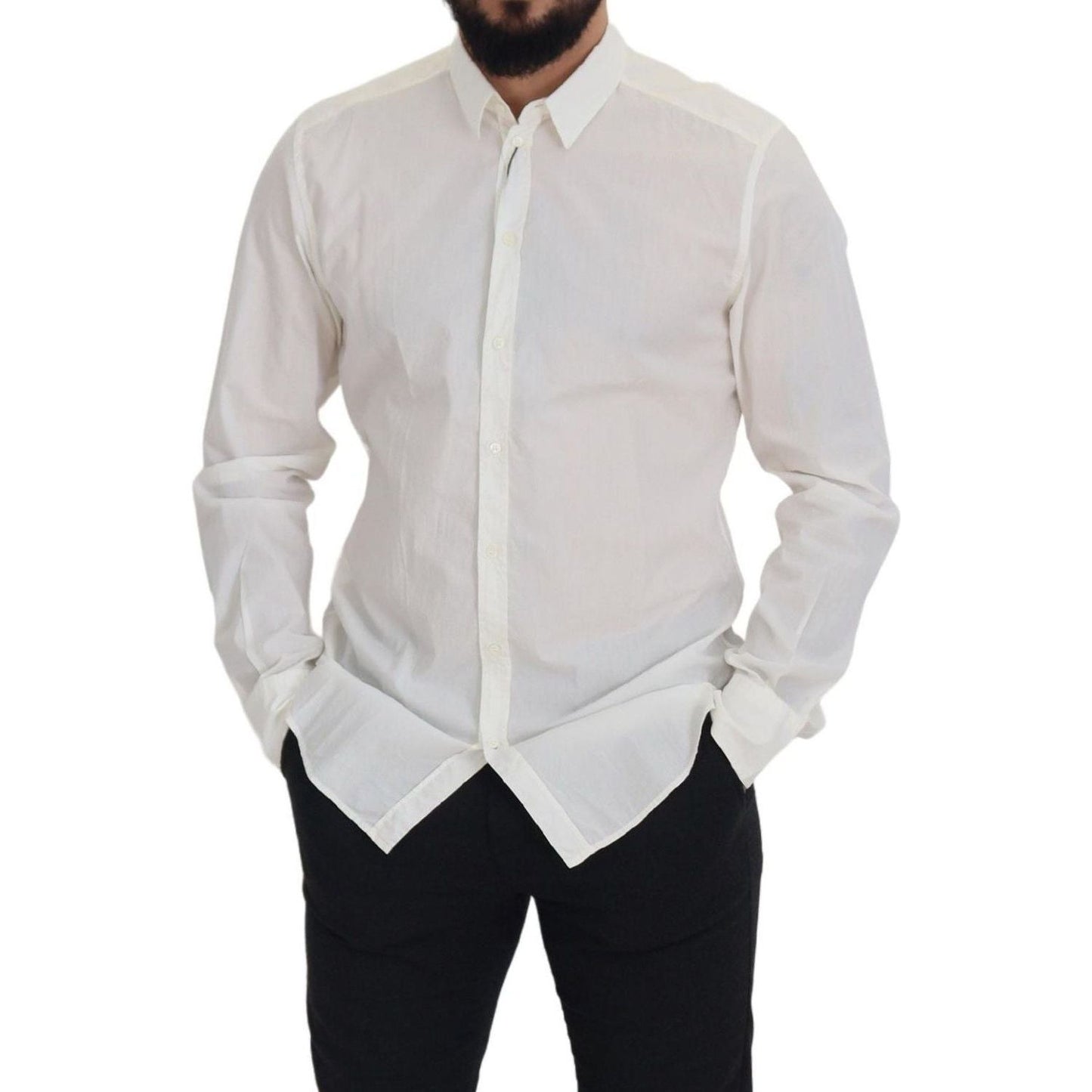 Dolce & Gabbana Elegant Slim Fit Dress Shirt white-cotton-slim-fit-dress-shirt IMG_8072-961dd0d7-10a.jpg