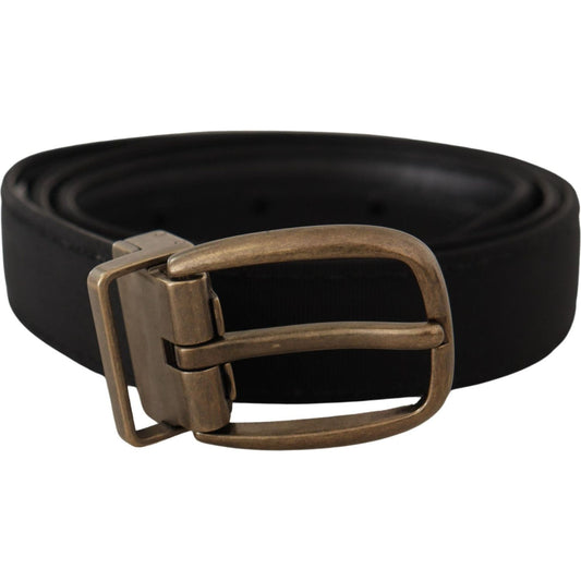 Dolce & Gabbana Elegant Grosgrain Leather Belt - Black black-grosgrain-leather-bronze-metal-belt