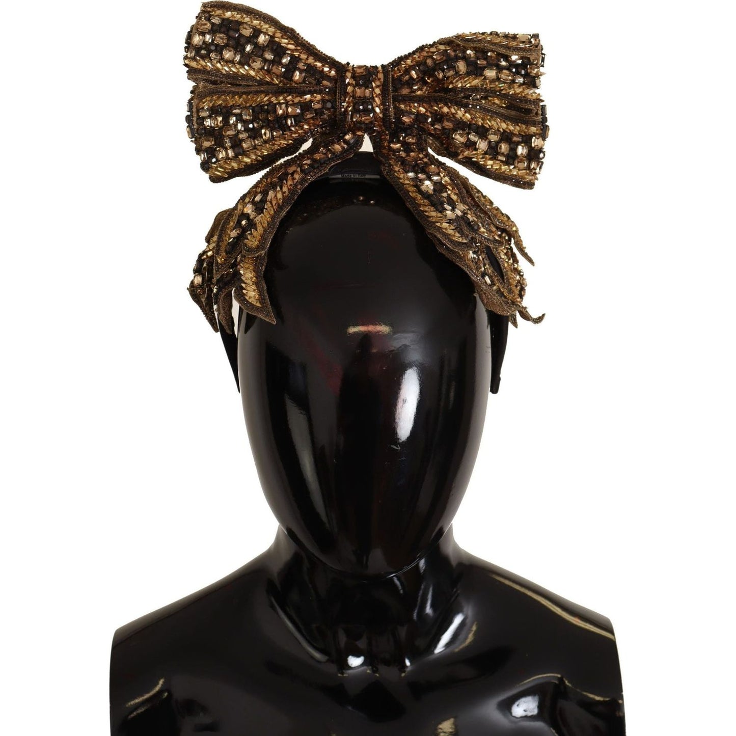Dolce & Gabbana Elegant Gold Embellished Silk Diadem gold-crystal-beaded-sequined-silk-bow-headband-diadem