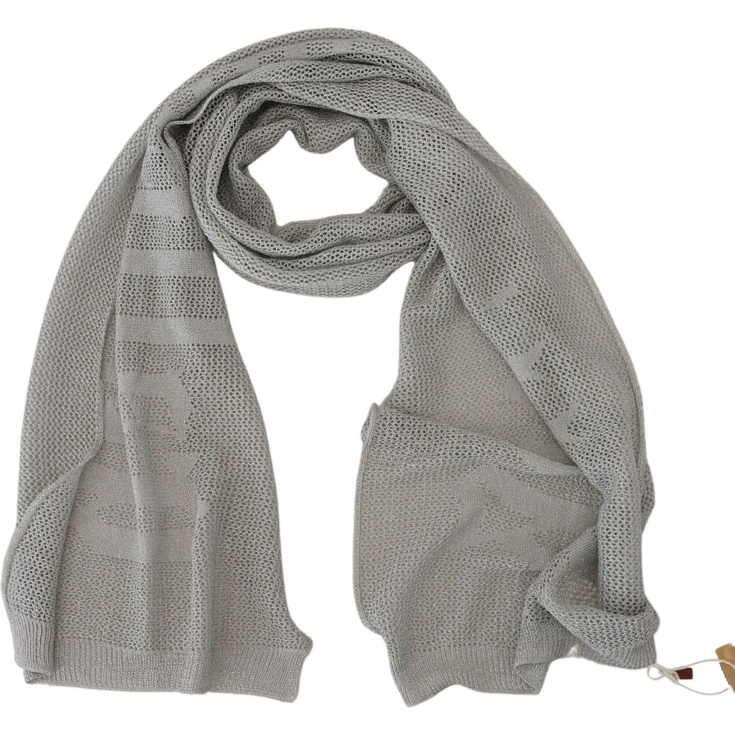 John Galliano Elegant Gray Knitted Designer Scarf gray-logo-knitted-neck-wrap-shawl-foulard-scarf