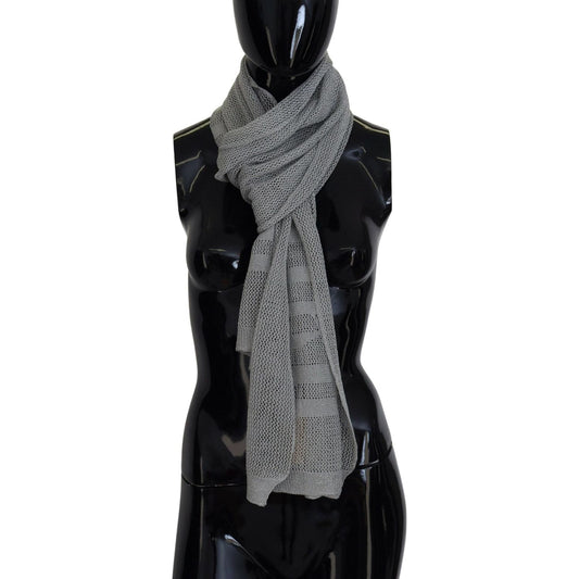 John Galliano Elegant Gray Knitted Designer Scarf gray-logo-knitted-neck-wrap-shawl-foulard-scarf