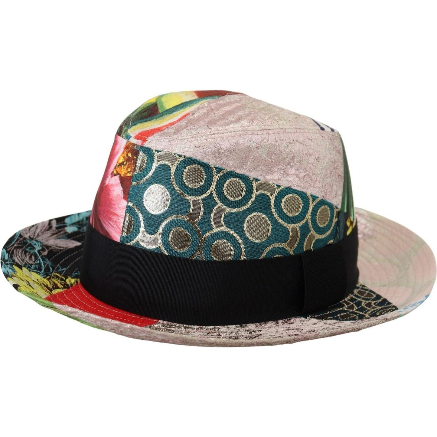 Dolce & Gabbana Eclectic Chic Multicolor Fedora Cap multicolor-patchwork-women-fedora-wide-brim-hat-1