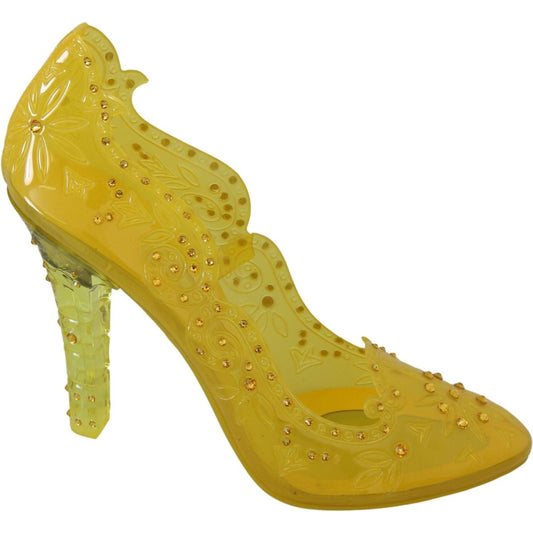 Dolce & Gabbana Enchanting Cinderella Crystal Pumps yellow-floral-crystal-cinderella-heels-shoes