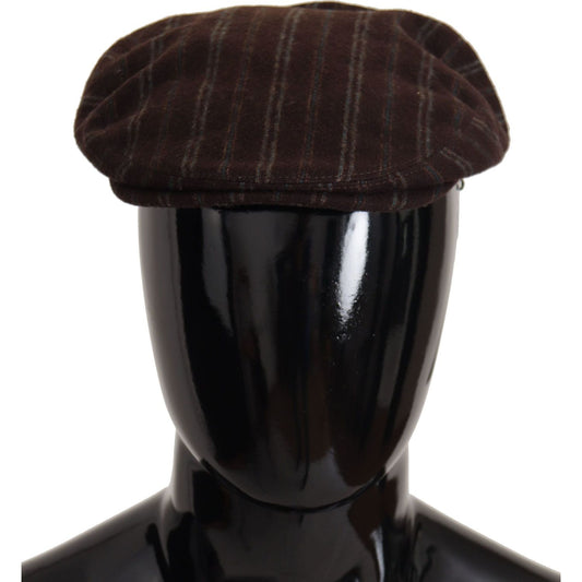 Dolce & Gabbana Elegant Striped Wool Blend Newsboy Cap brown-stripes-newsboy-men-capello-wool-hat
