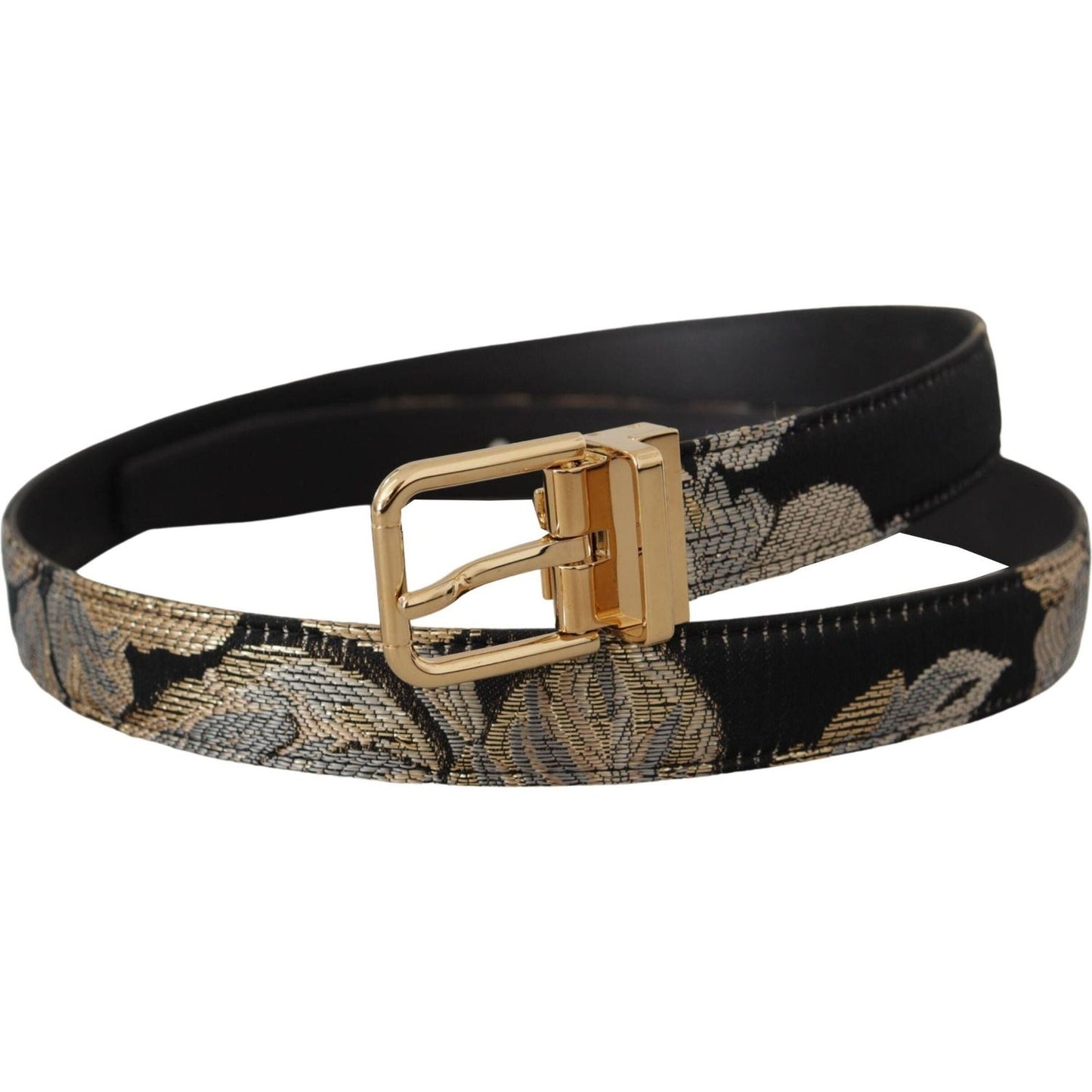 Dolce & Gabbana Multicolored Jacquard Leather Belt multicolor-jacquard-leather-logo-gold-buckle-belt-1