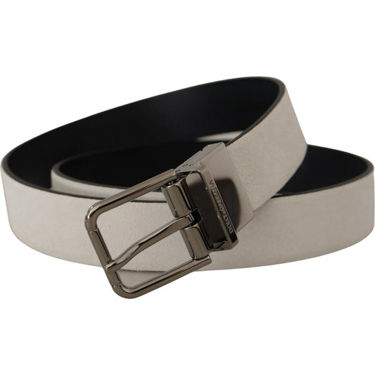 Dolce & Gabbana | White Leather Silver Engraved Belt - McRichard Designer Brands
