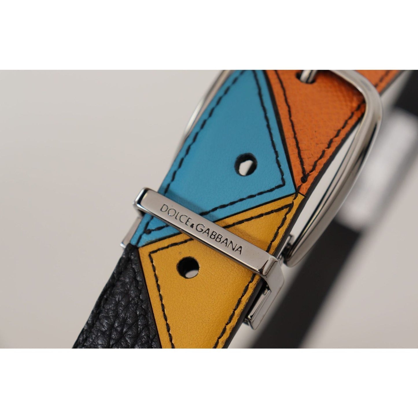 Dolce & Gabbana Elegant Multicolor Leather Belt with Silver Buckle multicolor-leather-silver-tone-logo-buckle-belt