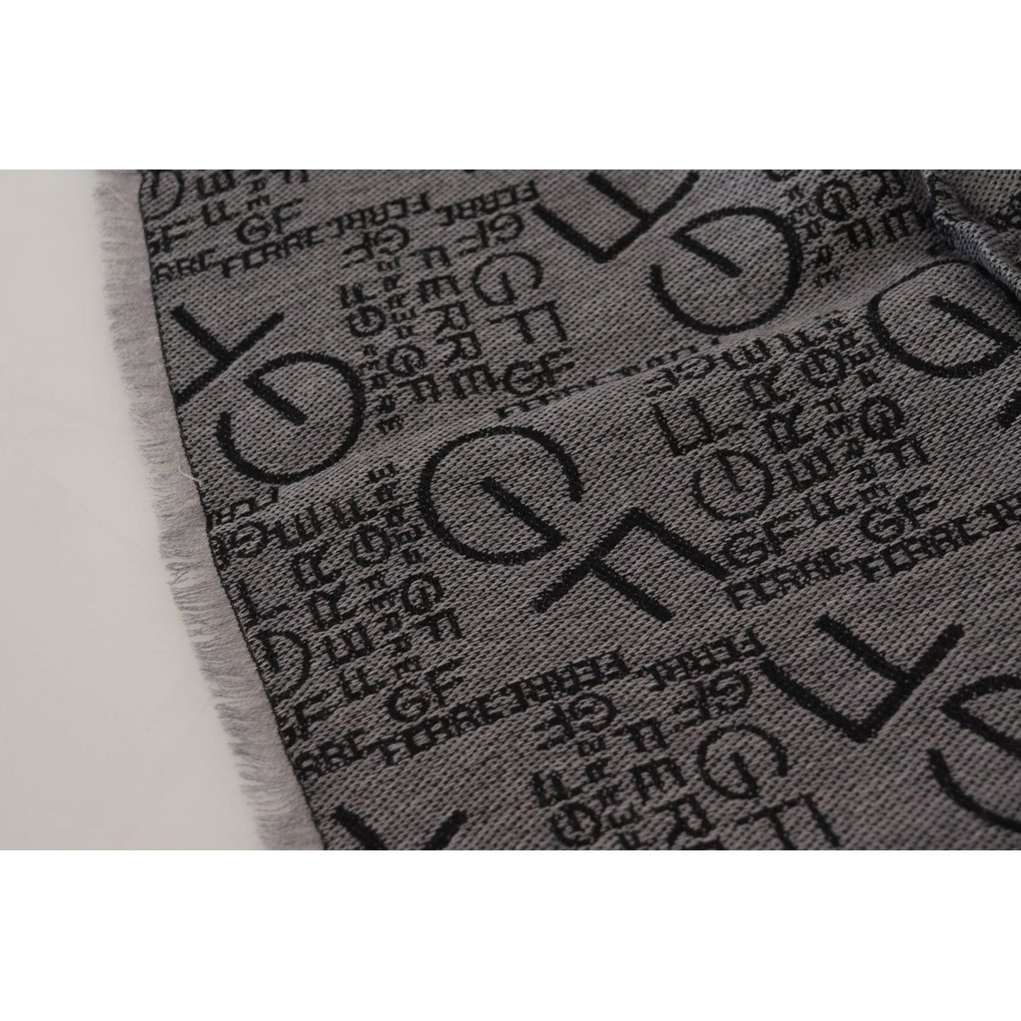GF Ferre Elegance Unwrapped in a Wool Scarf grey-wool-logo-print-wrap-warmer-shawl-scarf