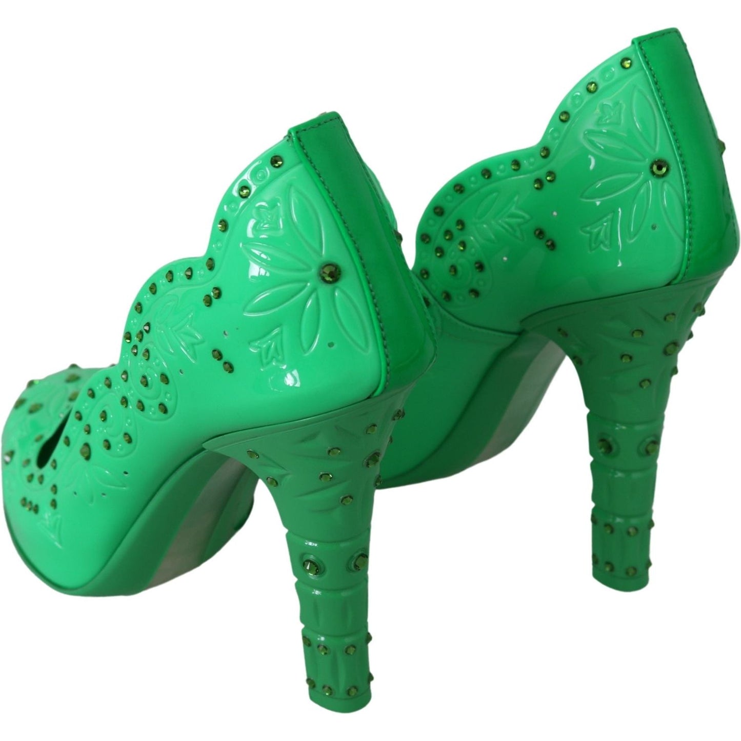 Dolce & Gabbana Enchanting Crystal Cinderella Pumps in Lush Green green-crystal-floral-cinderella-heels-shoes