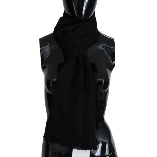 GF Ferre Elegant Wool Scarf with Fringes black-wool-neck-wrap-shawl-fringes-scarf