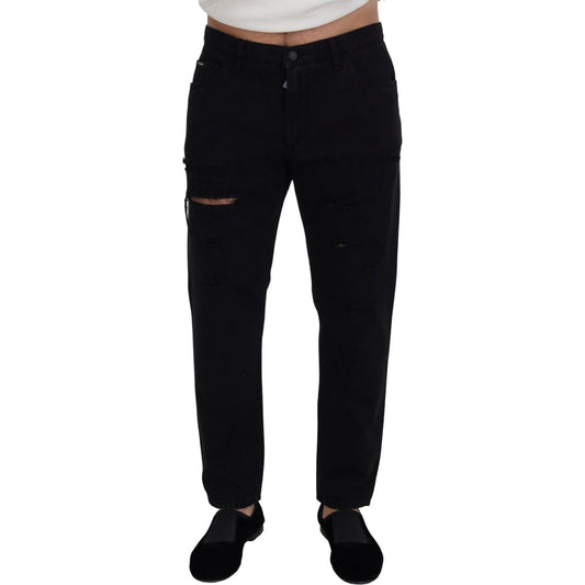 Dolce & Gabbana Elegant Black Loose Fit Italian Jeans Jeans & Pants black-loose-regular-torn-cotton-jeans