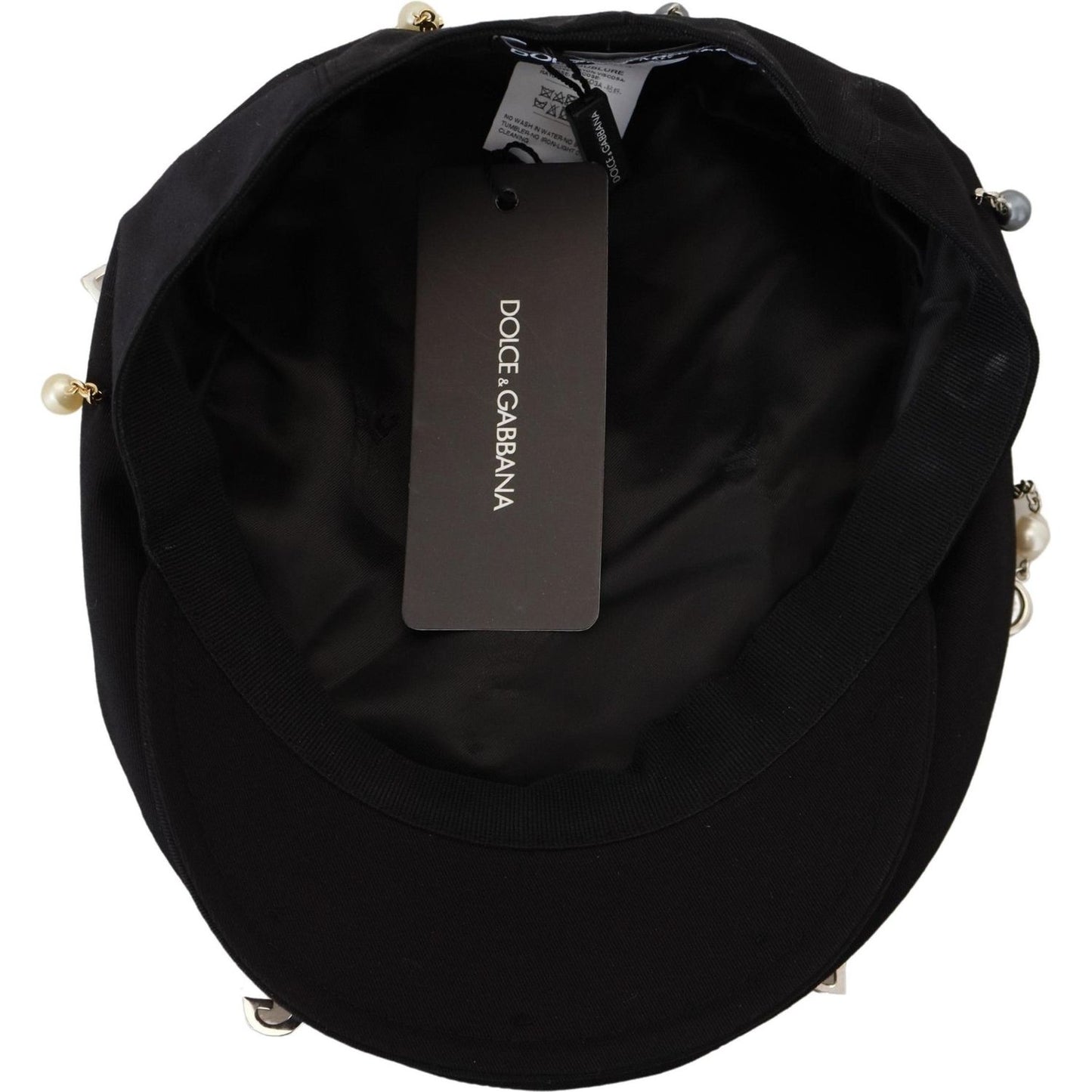Dolce & Gabbana Elegant Black Cotton Newsboy Hat black-cotton-embellished-newsboy-men-hat-1