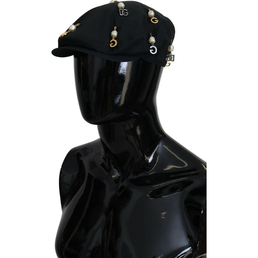 Dolce & Gabbana Elegant Black Cotton Newsboy Hat black-cotton-embellished-newsboy-men-hat IMG_8171-1-scaled-439e1114-a01.jpg