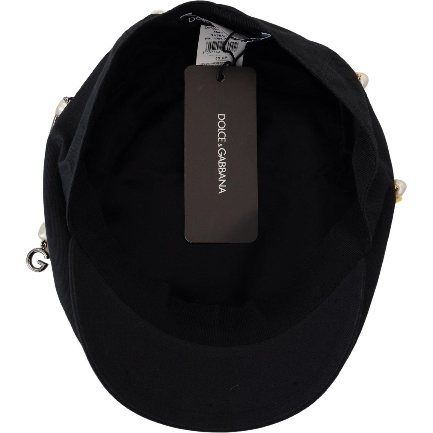 Dolce & Gabbana Elegant Black Cotton Newsboy Hat black-cotton-embellished-newsboy-men-hat