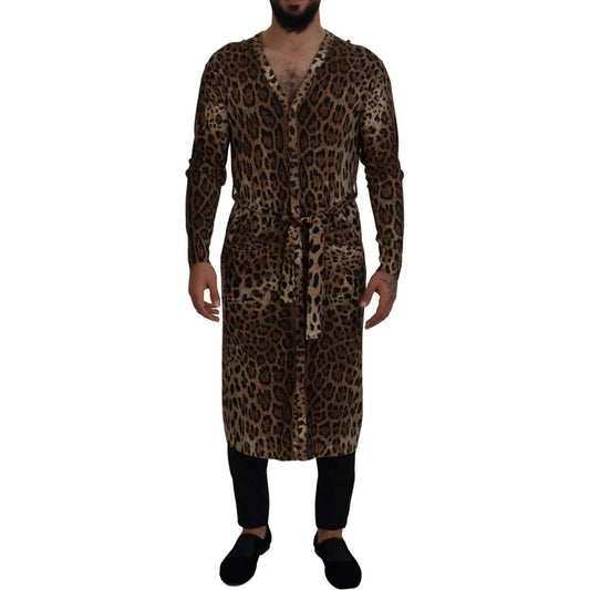 Dolce & Gabbana Elegant Leopard Wool Cardigan Sweater brown-leopard-wool-robe-cardigan-sweater