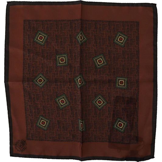 Dolce & Gabbana Elegant Silk Pocket Square Handkerchief brown-patterned-silk-square-handkerchief-scarf