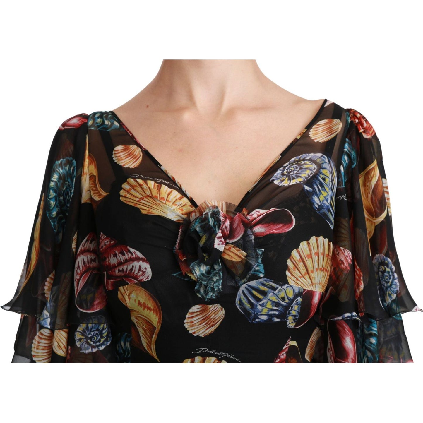Dolce & Gabbana Elegant Sea Shells Print Silk Midi Dress black-sea-shells-maxi-a-line-midi-silk-dress