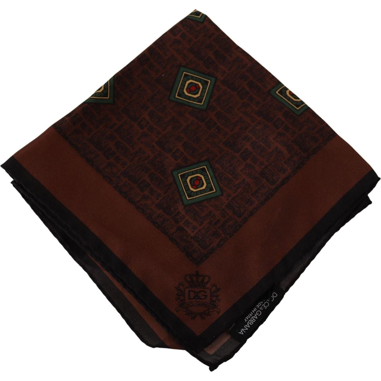 Dolce & Gabbana Elegant Silk Pocket Square Handkerchief brown-patterned-silk-square-handkerchief-scarf
