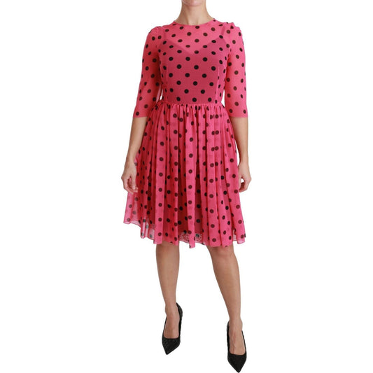 Dolce & Gabbana Elegant Polka Dot A-Line Knee Length Dress pink-polka-dots-a-line-knee-length-dress