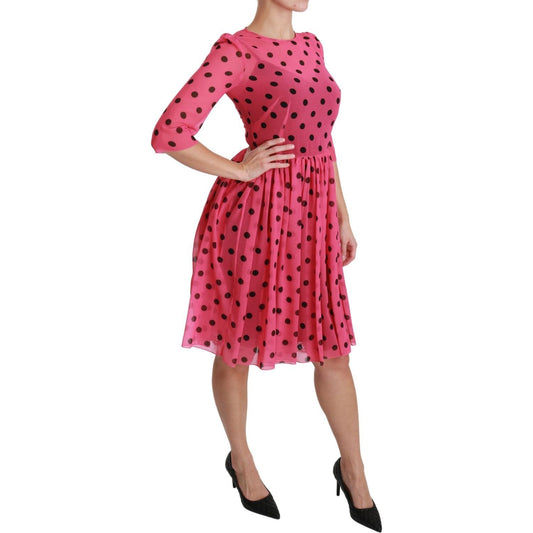Dolce & Gabbana Elegant Polka Dot A-Line Knee Length Dress pink-polka-dots-a-line-knee-length-dress