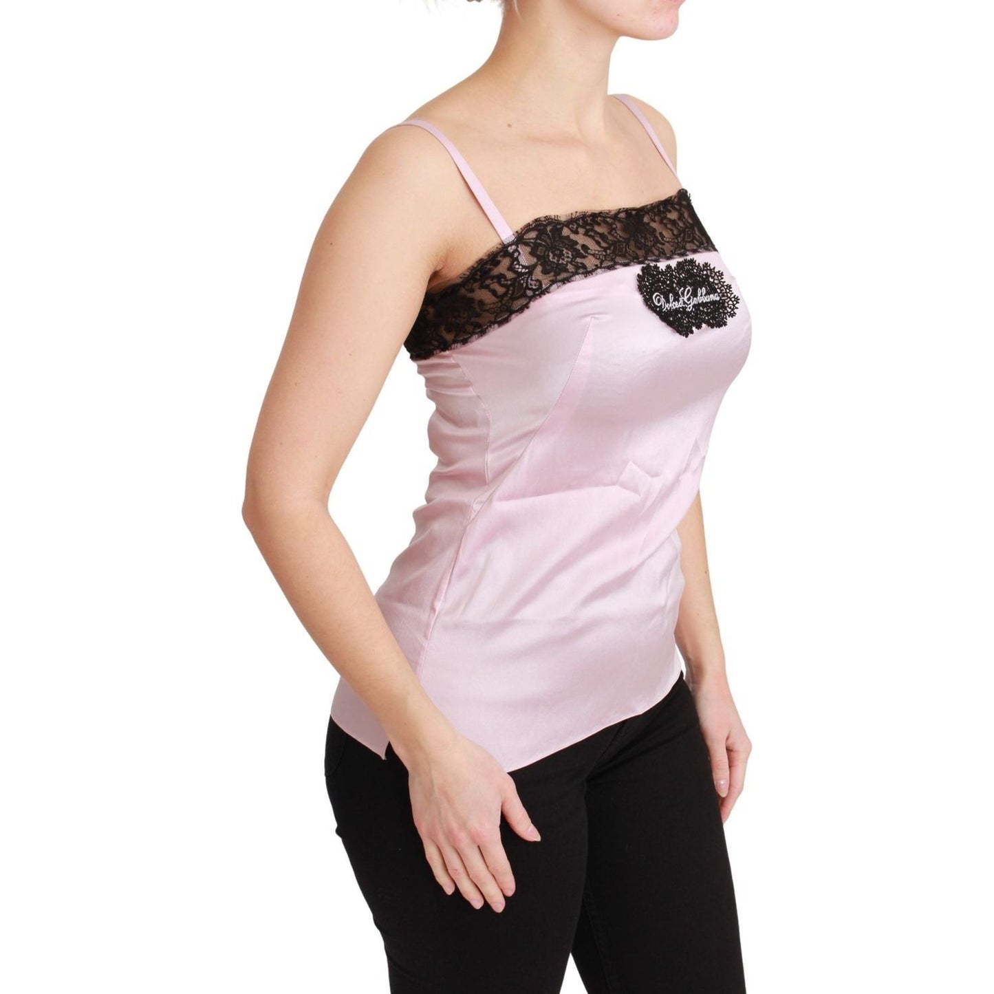 Dolce & Gabbana Elegant Silk Lace Detail Tank Top silk-black-lace-top-pink-tank-blouse IMG_8204-scaled-6325b41f-11d.jpg