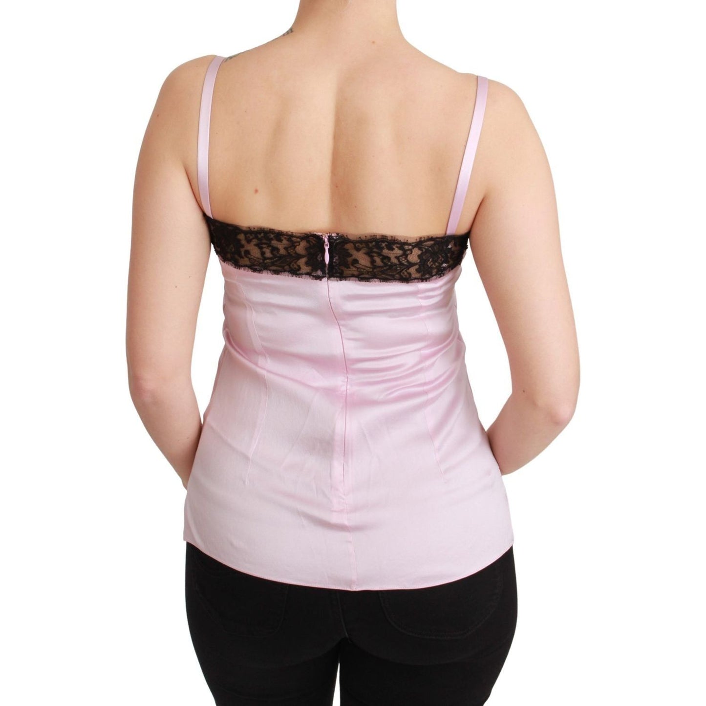 Dolce & Gabbana Elegant Silk Lace Detail Tank Top silk-black-lace-top-pink-tank-blouse IMG_8206-scaled-11de772e-8f3.jpg