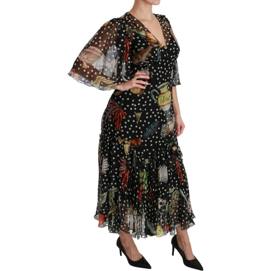 Dolce & Gabbana Elegant Silk Pleated A-Line Maxi Dress black-sea-fish-sicily-a-line-shift-dress