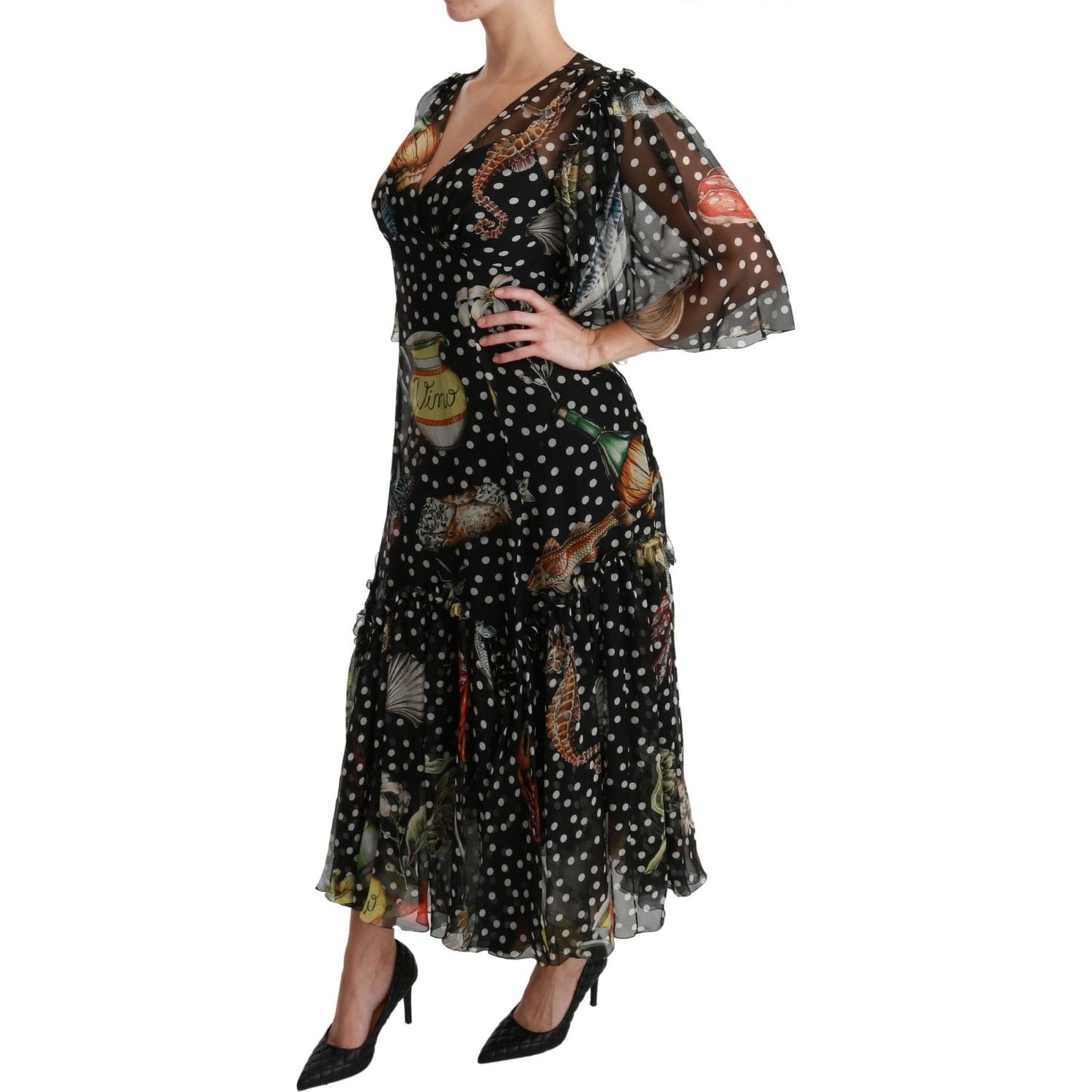 Dolce & Gabbana Elegant Silk Pleated A-Line Maxi Dress black-sea-fish-sicily-a-line-shift-dress
