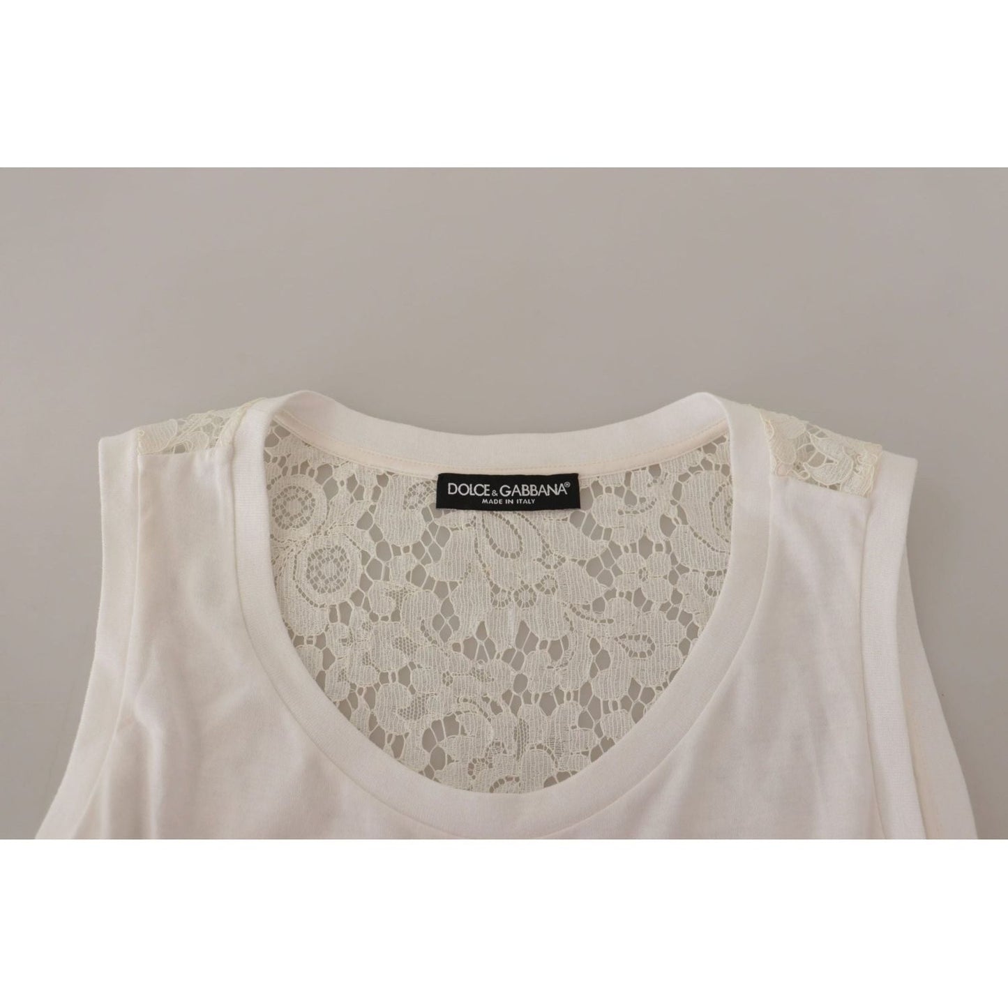 Dolce & Gabbana Elegant White Embellished Sleeveless Tee white-embellished-embroidered-print-blouse-t-shirt