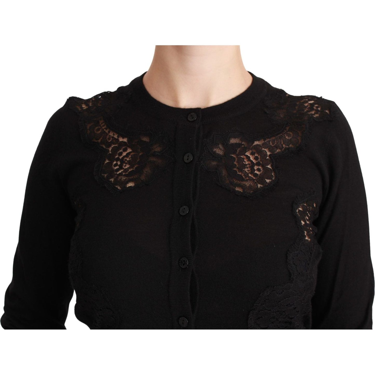 Dolce & Gabbana Elegant Cashmere Silk Blend Lace Cardigan black-cashmere-lace-cardigan-sweater