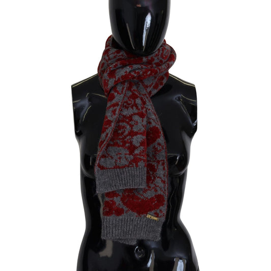 GF Ferre Chic Red and Grey Cotton Wrap Scarf red-grey-knitted-wrap-warmer-womens-shawl-scarf