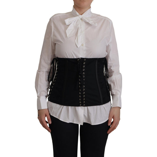 Dolce & Gabbana Elegant Black Corset Waist Strap Top black-corset-belt-stretch-waist-strap-top-1