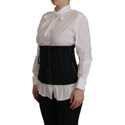 Dolce & Gabbana Elegant Black Corset Waist Strap Top black-corset-belt-stretch-waist-strap-top-1