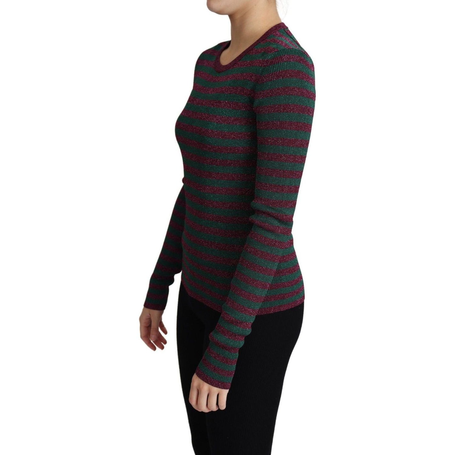 Dolce & Gabbana Elegant Maroon Crewneck Sweater multicolor-stripes-crew-neck-pullover-sweater