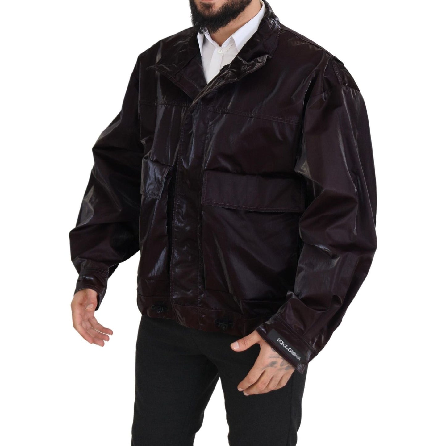 Dolce & Gabbana Elegant Bordeaux Collared Jacket bordeaux-nylon-collared-men-coat-jacket IMG_8277-b2293498-ed6.jpg
