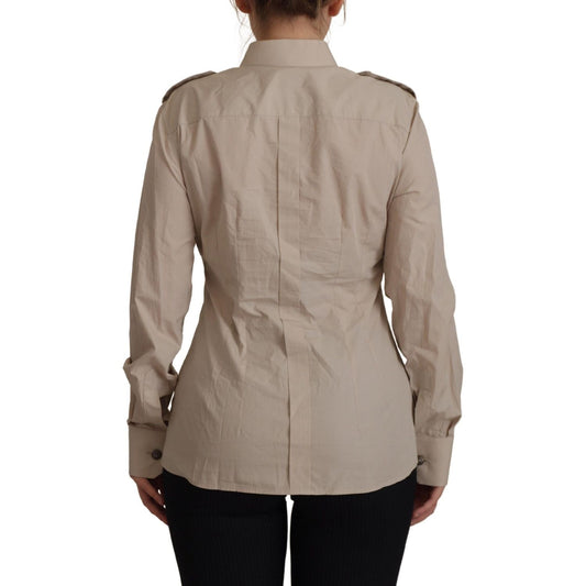 Dolce & Gabbana Elegant Beige Cotton Long Sleeve Shirt beige-poplin-safari-fitted-pocket-collared-shirt IMG_8279-scaled-453dce90-0a8.jpg